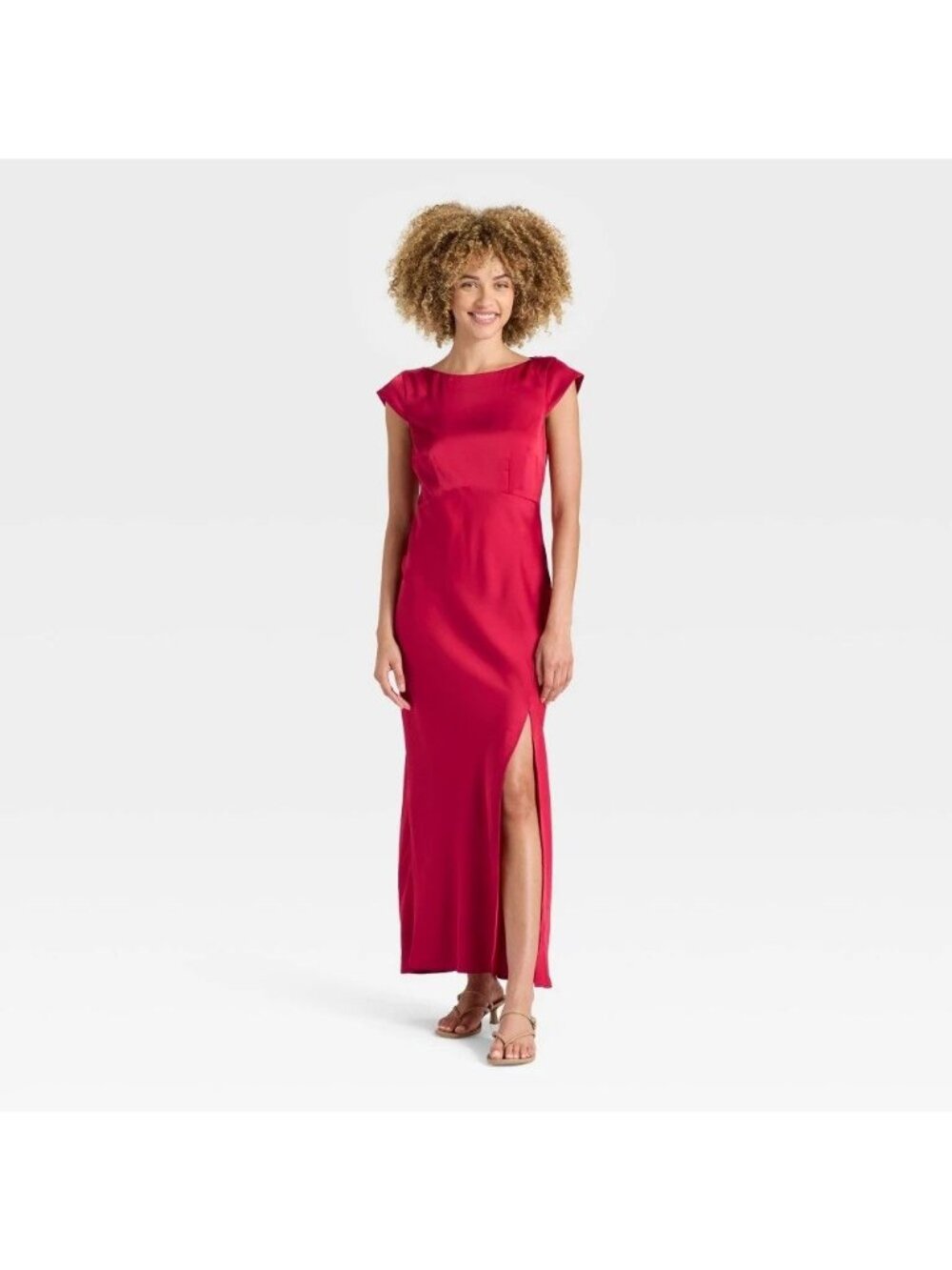 NWT Women's Woven Open Back Maxi Dress - a New Day Berry Red L